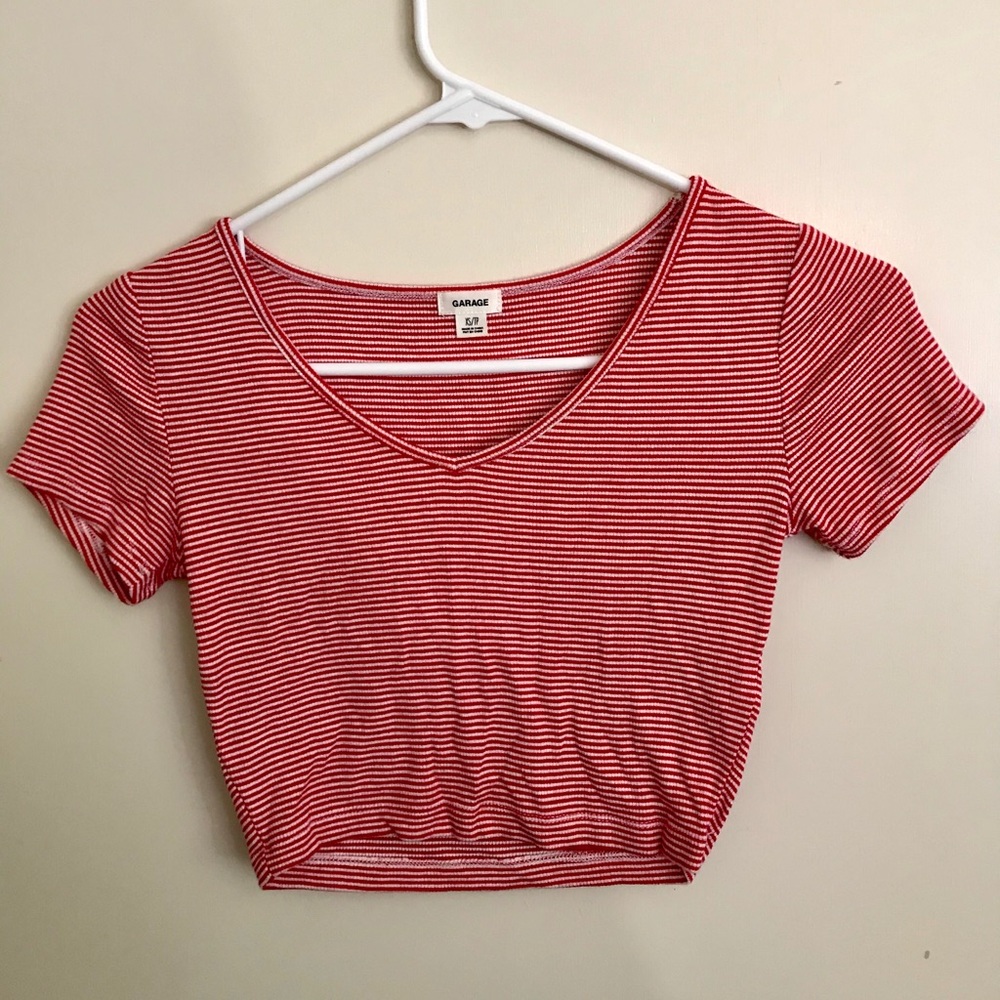 Garage Red Striped Crop Top